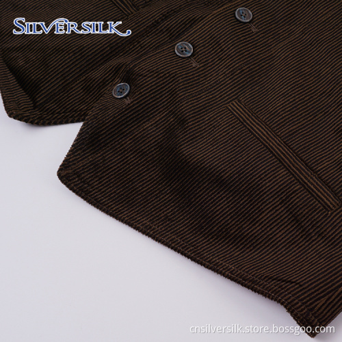 Solid Corduroy Brown Fancy Suit Vest Waistcoat Men